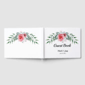 Livre D'or Aquarelle Rose Rose Vert Mariage de feuillage (Complet)