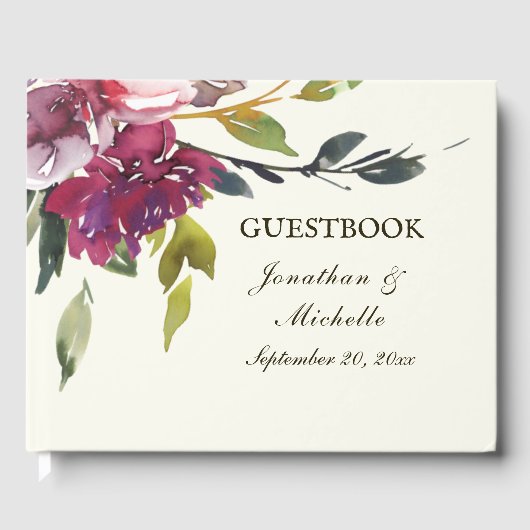 Livre D'or Aquarelle rose violet Floral Bible Verse Mariage (Recto)