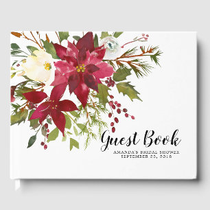Livre D'or Aquarelle Rouge Poinsettia Holly Fête des mariées
