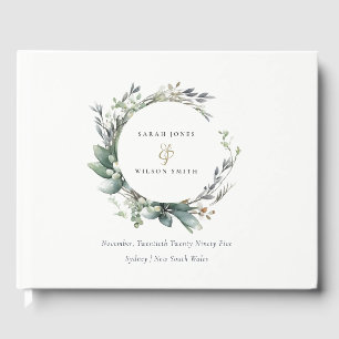 Livre D'or Aquarelle rustique Mariage de serrure vert feuilla