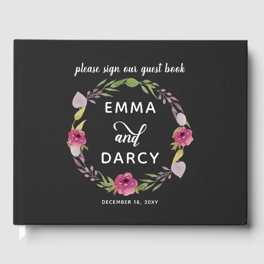 Livre D'or Aquarelle rustique Mariage rose (Recto)