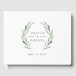 Livre D'or Aquarelle rustique Vert couronne Mariage simple