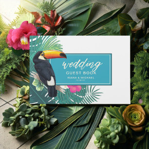 Livre D'or Aquarelle Tropical avec Mariage Toucan ID Turquois