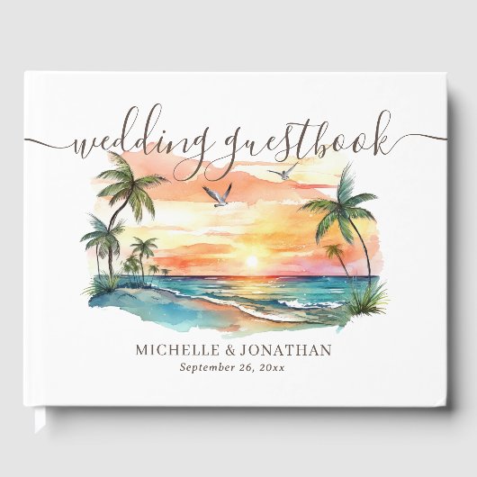 Livre D'or Aquarelle Tropical Beach Sunset Mariage (Recto)