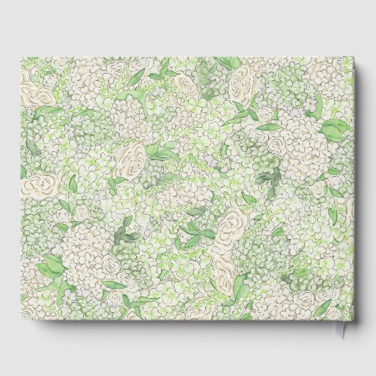 Livre D'or Aquarelle Vert et Blanc Hydrangea Crest (Verso)