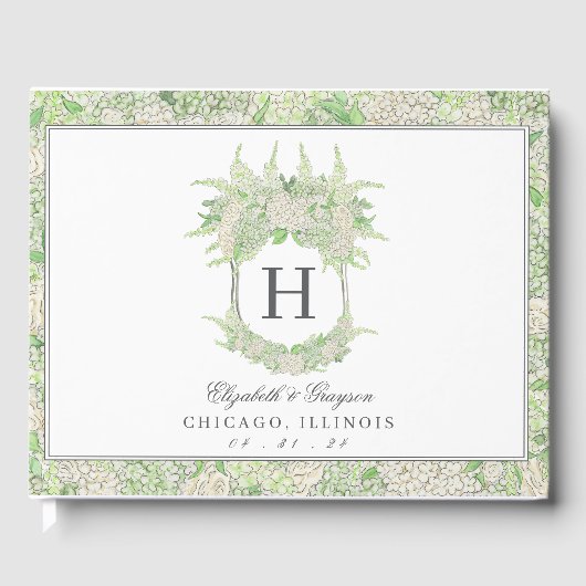 Livre D'or Aquarelle Vert et Blanc Hydrangea Crest (Recto)