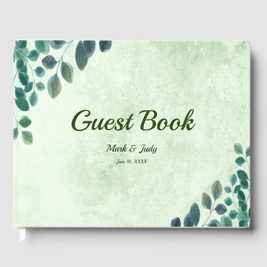 Livre D'or Aquarelle verte Eucalyptus Mariage Feuille (Recto)