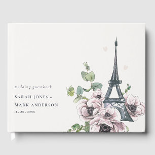 Livre D'or Aquarelle vintage Tour Eiffel Mariage Floral
