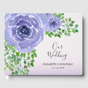 Livre D'or Aquarelle violet Fleurs et Mariage de verdure