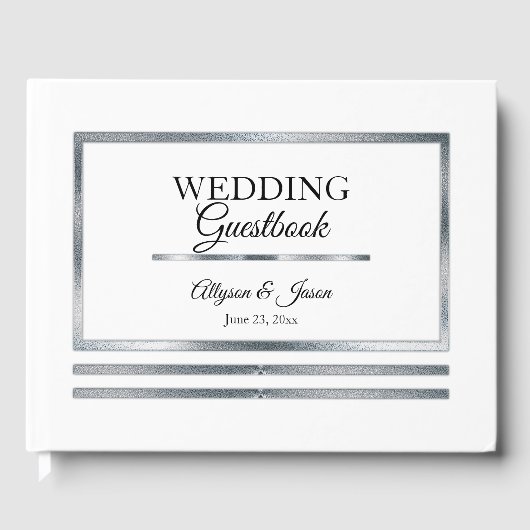 Livre D'or ARGENT | Blanc Moderne Simple Mariage élégant (Recto)