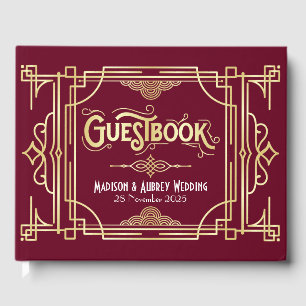 Livre D'or Art Déco Elegant Gold Burgundy Gatsby Mariage