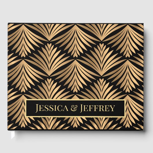 Livre D'or Art déco noir et or Mariage floral Gatsby (Recto)