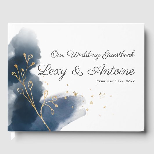 Livre D'or Artistic Chic Navy Blue Splashes Gold Dust Mariage (Recto)