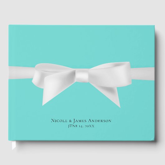 Livre D'or Audrey Turquoise Blanc Bow Moderne Glam Mariage (Recto)