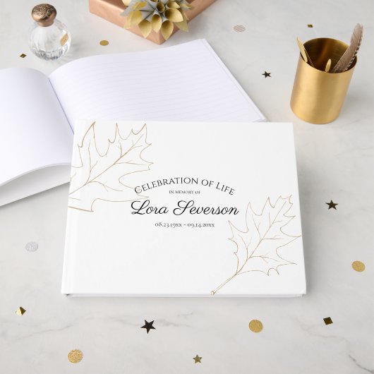 Livre D'or Automne Chêne Feuilles Célébration de la vie (Recto ouvert)