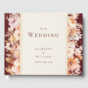 Livre D'or Automne Floral Bourgogne Mariage de crème