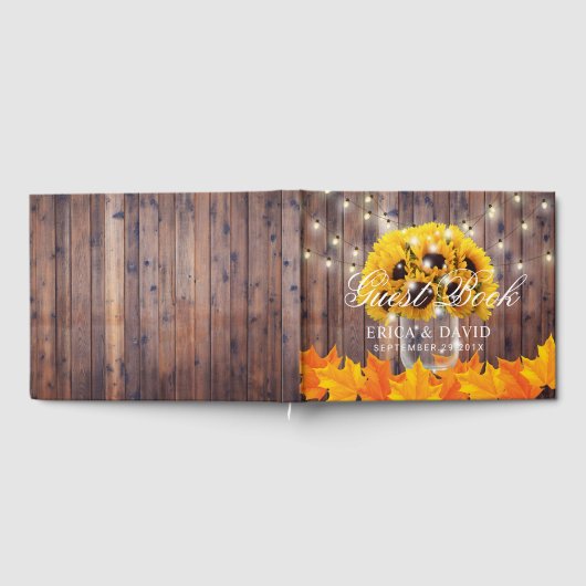 Livre D'or Autumn Sunflower Jar String lumières Mariage rusti (Complet)