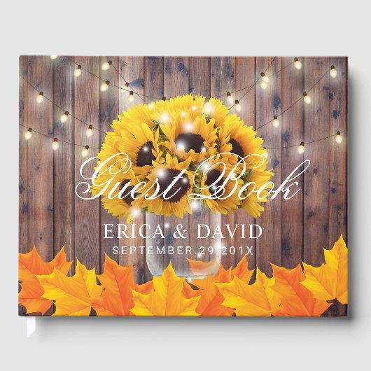 Livre D'or Autumn Sunflower Jar String lumières Mariage rusti (Recto)