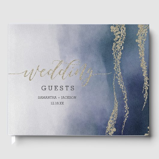 Livre D'or Awash Elegant Surf aquarelle Mariage Monogramme (Recto)
