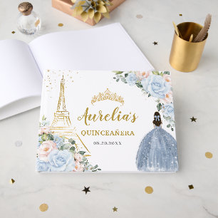 Livre D'or Baby Blue Blush Floral Paris Eiffel Quinceanera 15