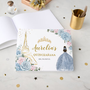 Livre D'or Baby Blue Blush Floral Paris Eiffel Quinceanera XV