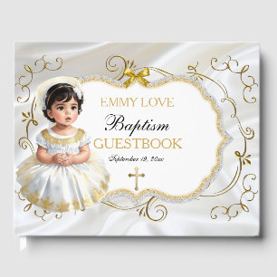 Livre D'or Baby Girl Baptism Christening White & Gold Cross