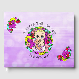 Livre D'or Baby shower caucasien de fille pourpre Whimsical b