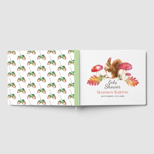 Livre D'or Baby shower d'aquarelle d'automne en bois d'écureu (Complet)