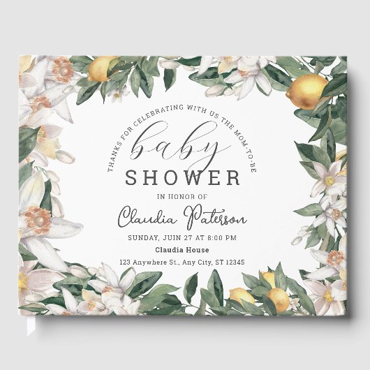 Livre D'or Baby shower d'aquarelle florale Citrus Lemon (Recto)