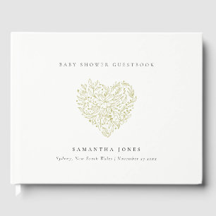 Livre D'or Baby shower de coeur floral vert et doux