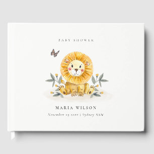 Livre D'or Baby shower de feuillage de Lion d'aquarelle bois