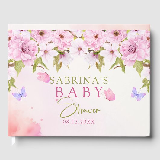 Livre D'or Baby shower de fleurs de cerisier d'aquarelle (Recto)