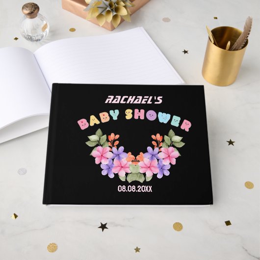 Livre D'or Baby Shower Fille Fleur Rose Pâle (Recto ouvert)