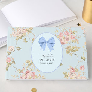 Livre D'or Baby Shower Fleur avec un Élégant Nœud Bleu