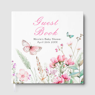 Livre D'or Baby Shower Fleur Papillon Rose de Printemps