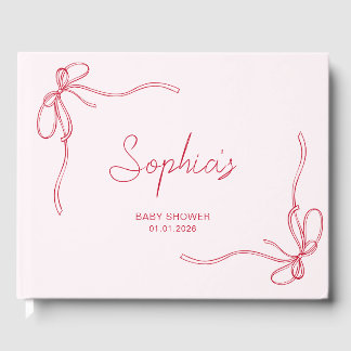 Livre D'or Baby shower moderne rose et rouge Bow Girl