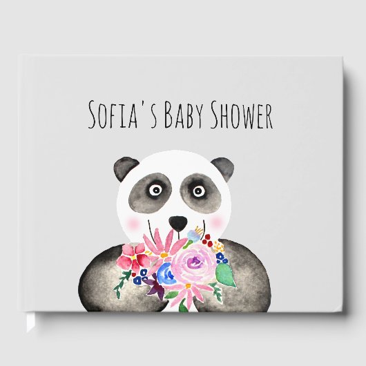Livre D'or Baby Shower Ourson Panda et Fleurs Mignon Aquarell (Recto)