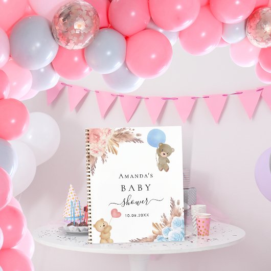 Livre d'or baby shower pampas herbe révéler