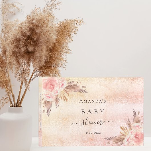 Livre D'or Baby shower pampas herbe rose or