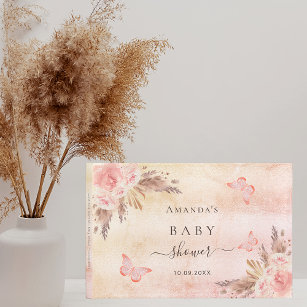 Livre D'or Baby shower pampas herbe rose papillons d'or