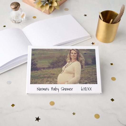 Livre D'or Baby shower photo blanc moderne (Recto ouvert)