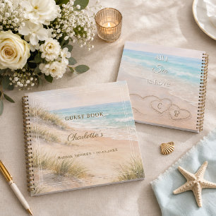 Livre d'or Baby Shower plage amour coeurs sable