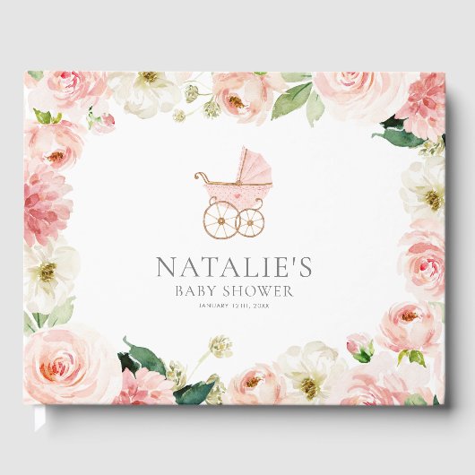 Livre D'or Baby shower rose floral fille (Recto)