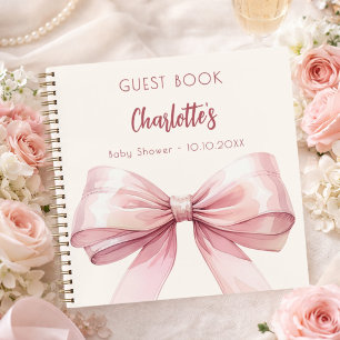 Livre d'or Baby Shower ruban rose blush beige crèm
