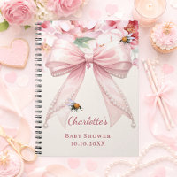 Livre d'or Baby Shower ruban rose fleurs maman abe