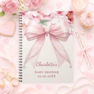 Livre d'or Baby Shower ruban rose fleurs perles