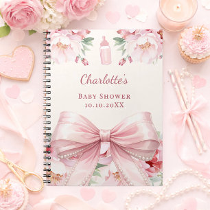 Livre d'or Baby Shower ruban rose floral fille