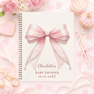 Livre d'or Baby Shower ruban rose perles fille