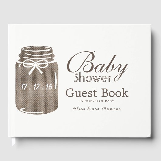 Livre D'or Baby shower rustique Burlap Mason Jar (Recto)