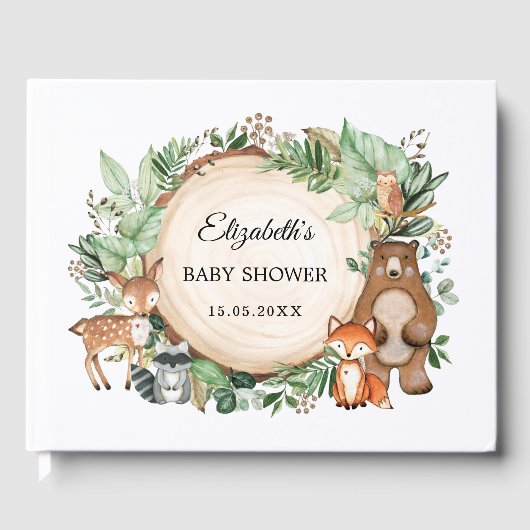 Livre D'or Baby shower tendance verdure Bois Animaux (Recto)